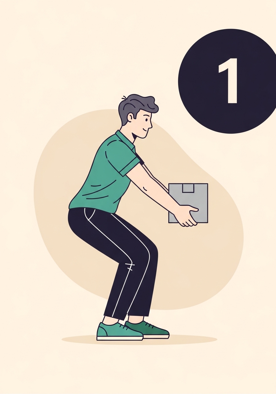 Demonstração de levantamento no estilo agachamento com coluna
              reta