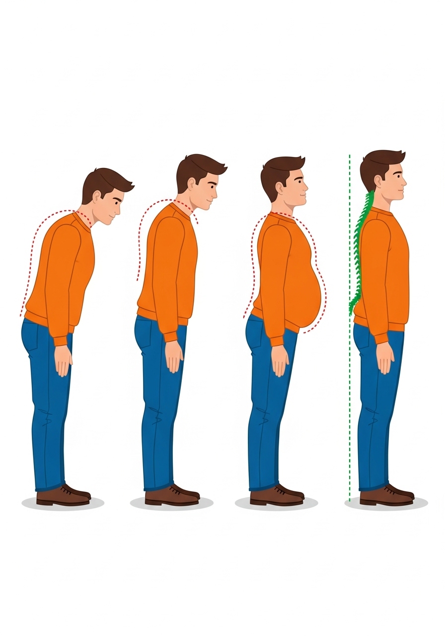 Exemplo de postura correta com coluna ereta e pescoço
                alinhado ao tronco
