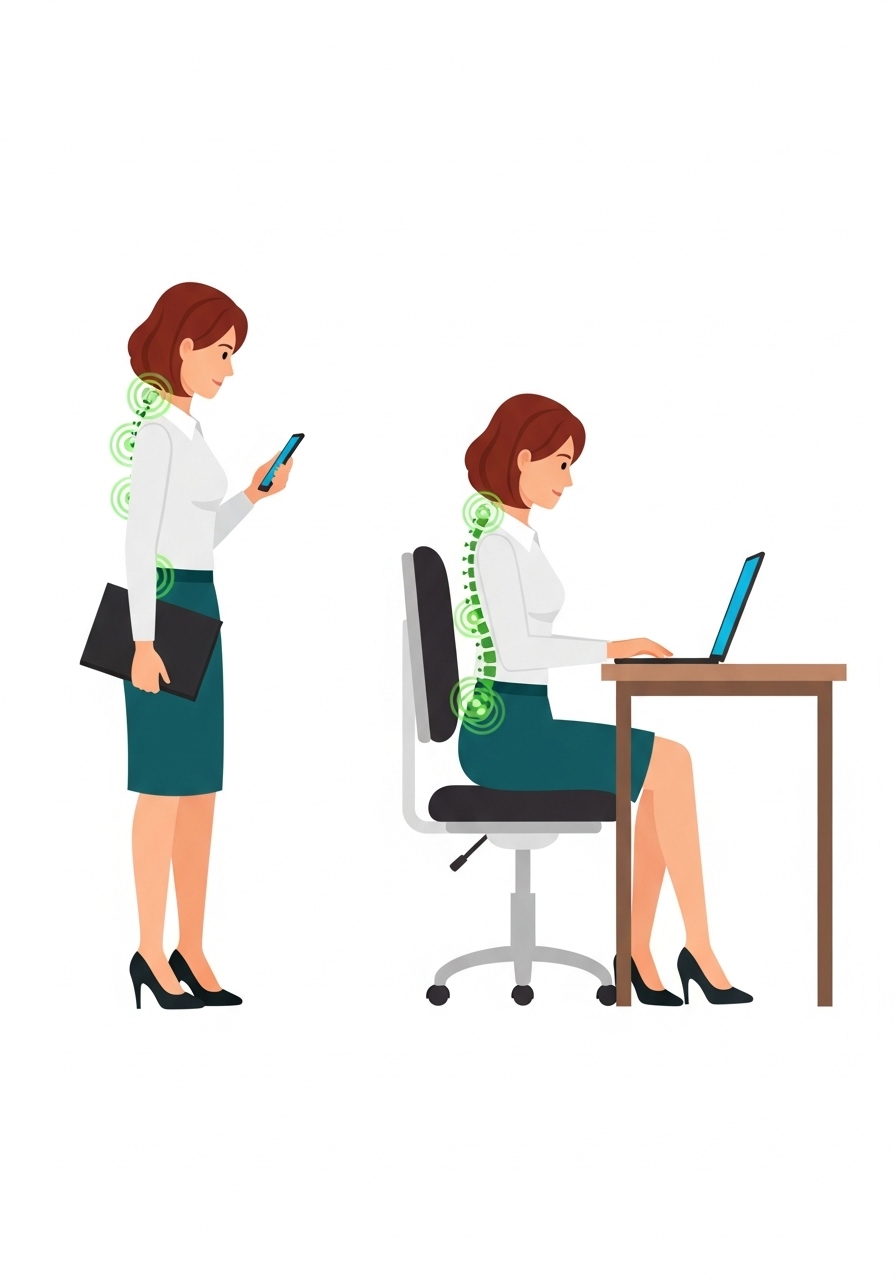 Alternância entre trabalhar sentado e em pé mantendo
                postura ereta