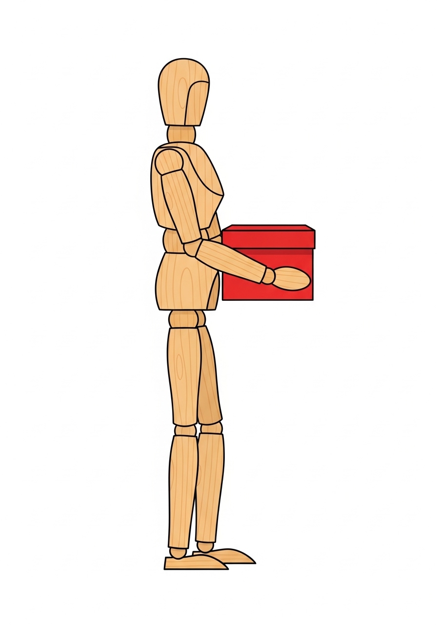 Demonstração de levantamento no estilo agachamento com coluna
              reta